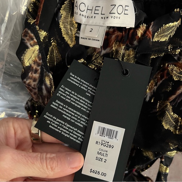 NWT Rachel Zoe Collection Quinn Maxi Dress - Feather Print Gold Fil Coupe Size 2 - Picture 12 of 13